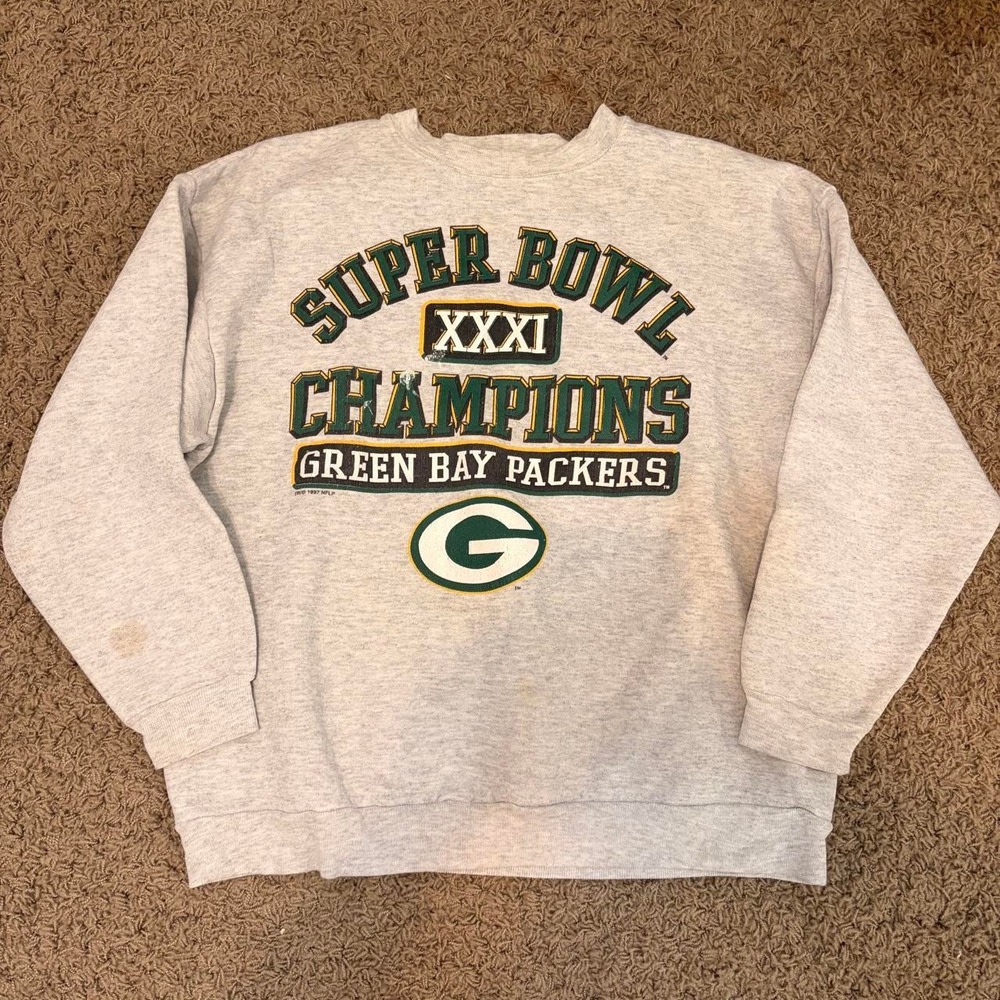 Vintage Logo 7 Green Bay Packers Super Bowl XXXI Champions Sweatshirt Mens Large
